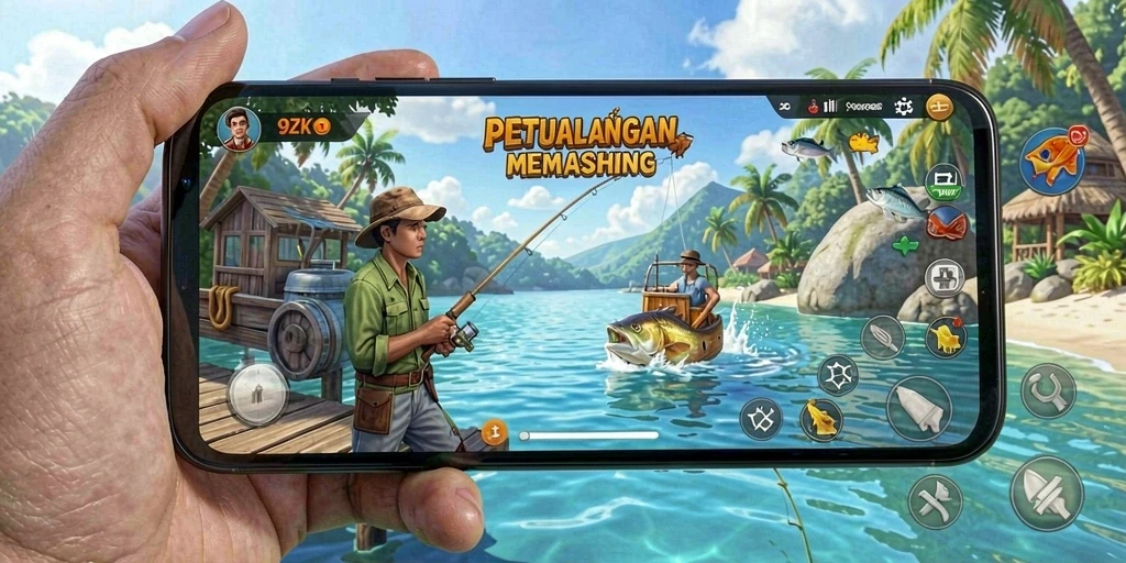 Screenshot gameplay 9ZK menampilkan pengalaman memancing yang realistis.