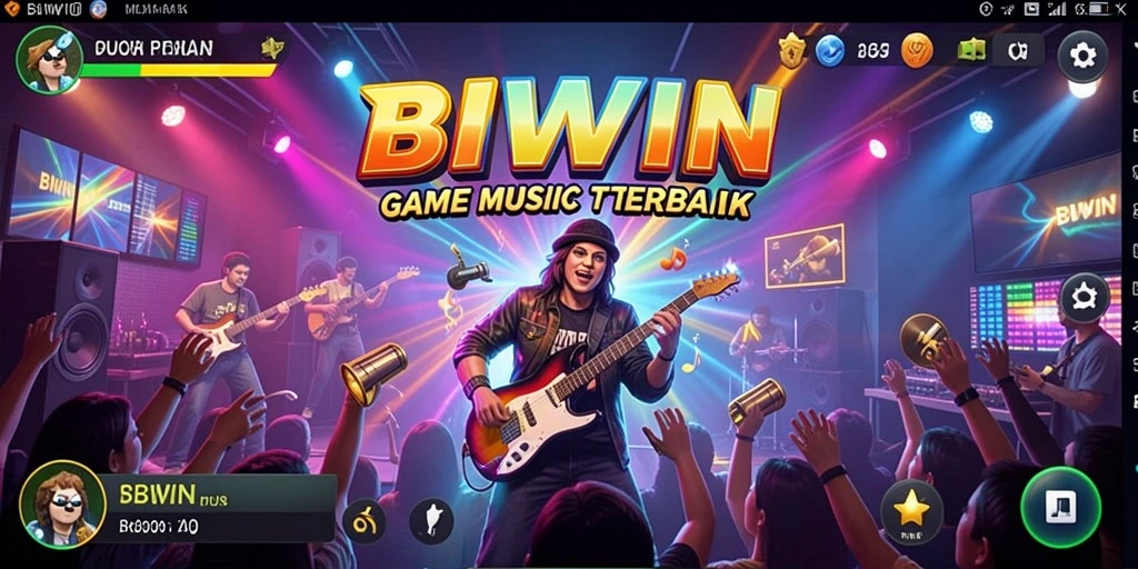 Screenshot dari gameplay BIWIN dengan tampilan interaksi musik yang menarik.