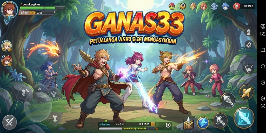 Screenshot gameplay GANAS33 menampilkan pertarungan karakter anime yang mengasyikkan.