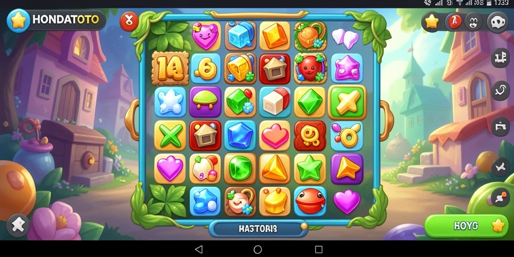 Tampilan seru gameplay HONDATOTO dengan elemen Match-3.