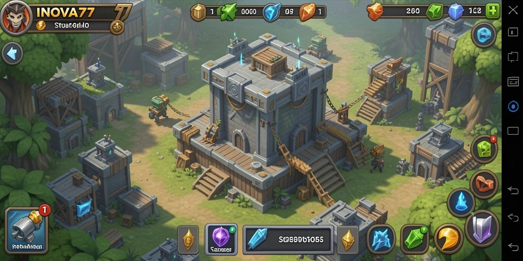 Screenshot INOVA77 menampilkan pertarungan intens dalam permainan Tower Defense.