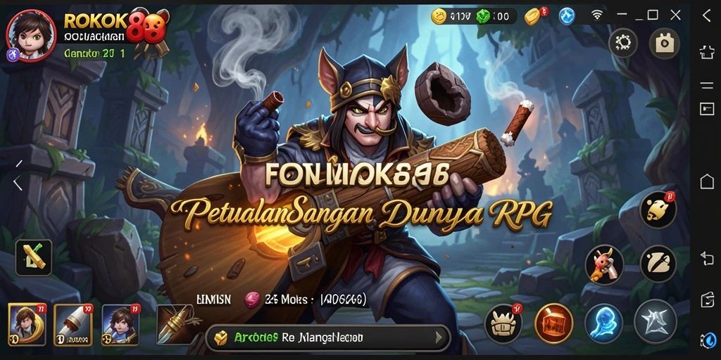 Menampilkan aksi seru dalam petualangan RPG ROKOK88.