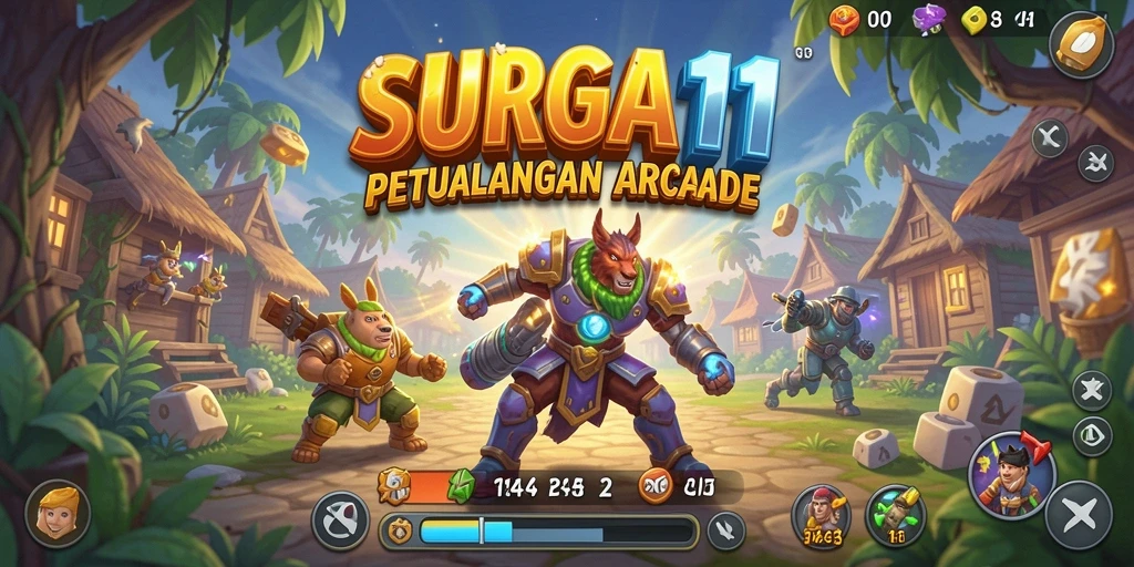 Screenshot game SURGA11 menampilkan aksi seru dengan warna-warna cerah dan gameplay yang dinamis.