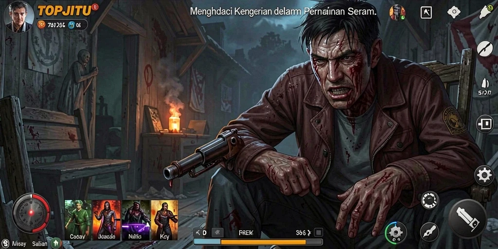Tampilan gameplay menyeramkan dalam TOPJITU yang menegangkan.