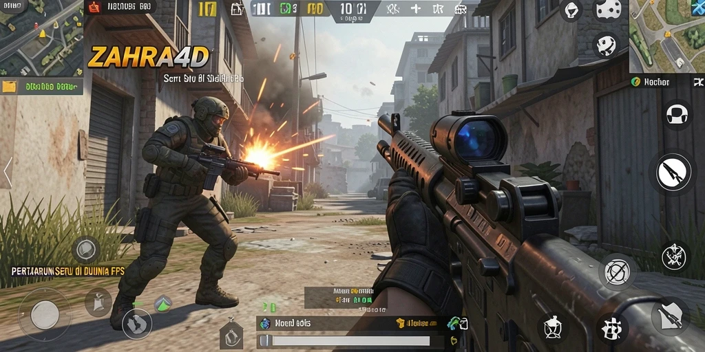 Screenshot menampilkan pertempuran epik dalam ZAHRA4D dengan grafis yang mengesankan.
