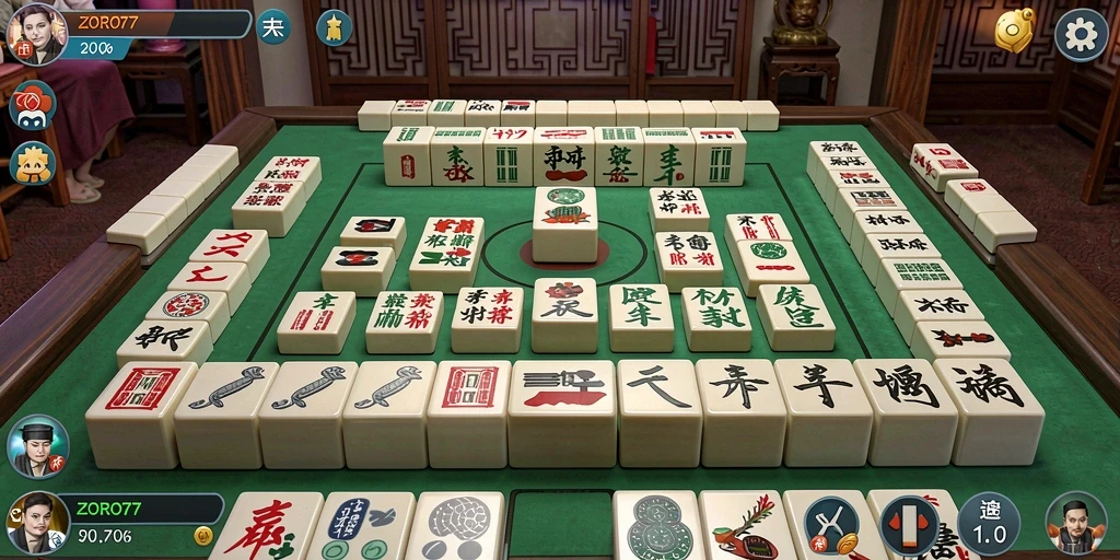 Tampilan gameplay menakjubkan dari ZORO77 dengan kartu Mahjong.